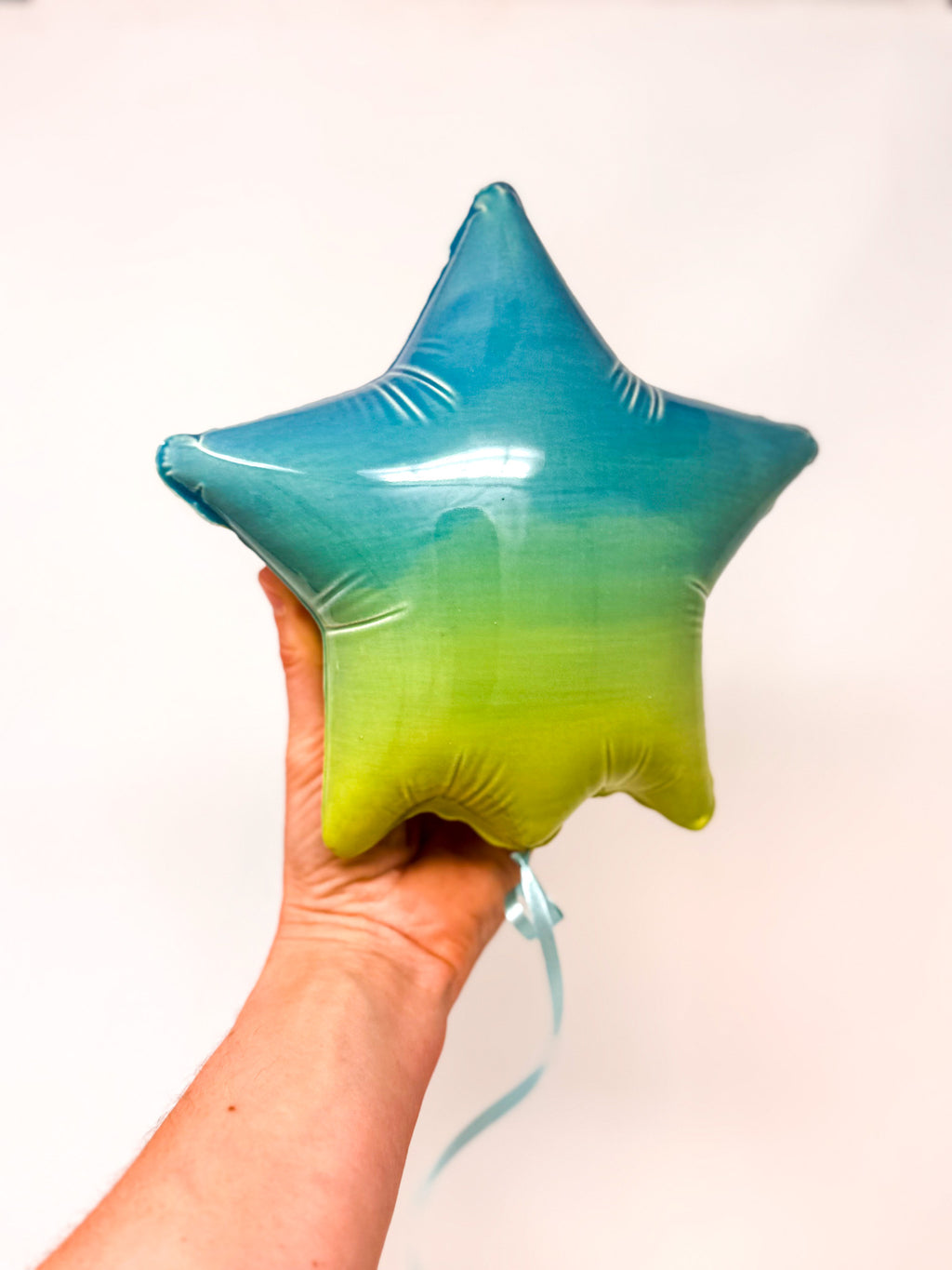 Large Star Balloon: Teal / Jaded / Green / Yellow Ombre