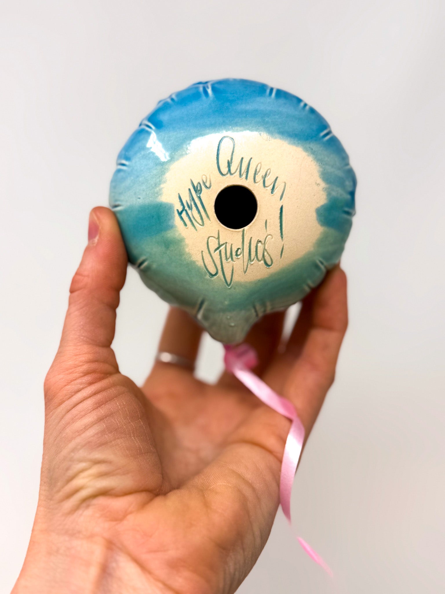 Mini Smiley : Blue / Teal Ombre with Pink face