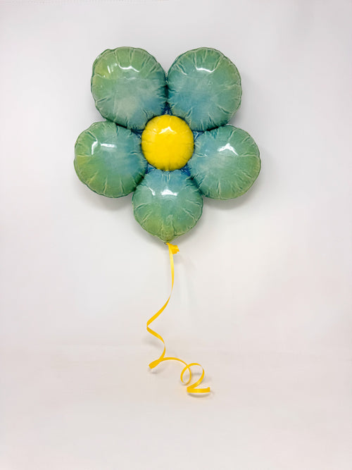 Ceramic Flower Balloon : Green / Teal / Baby Blue with Yellow Center