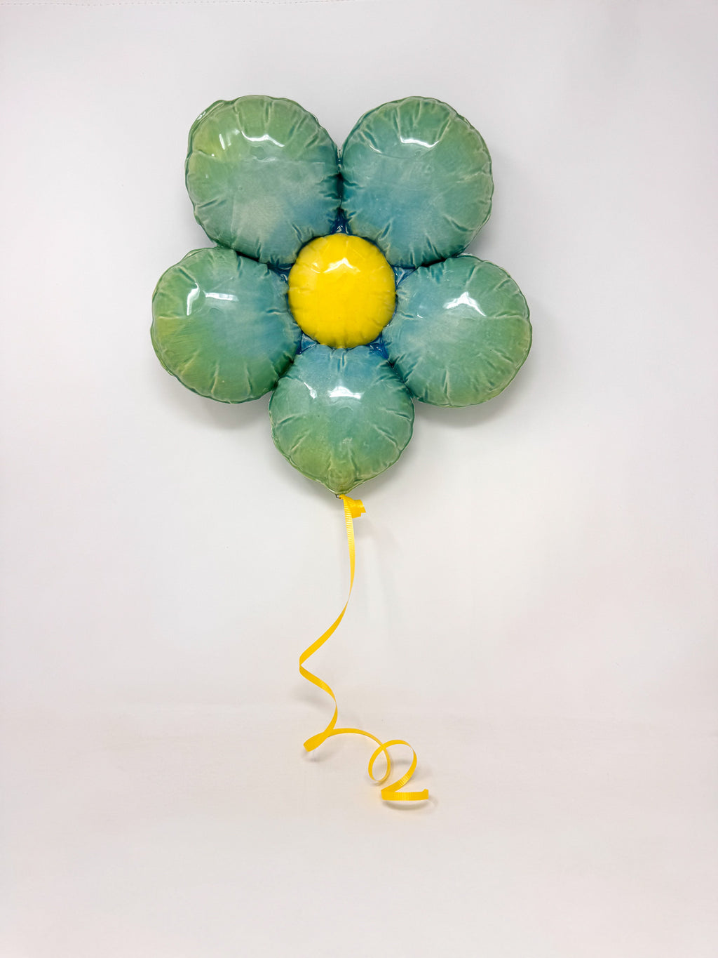 Ceramic Flower Balloon : Green / Teal / Baby Blue with Yellow Center