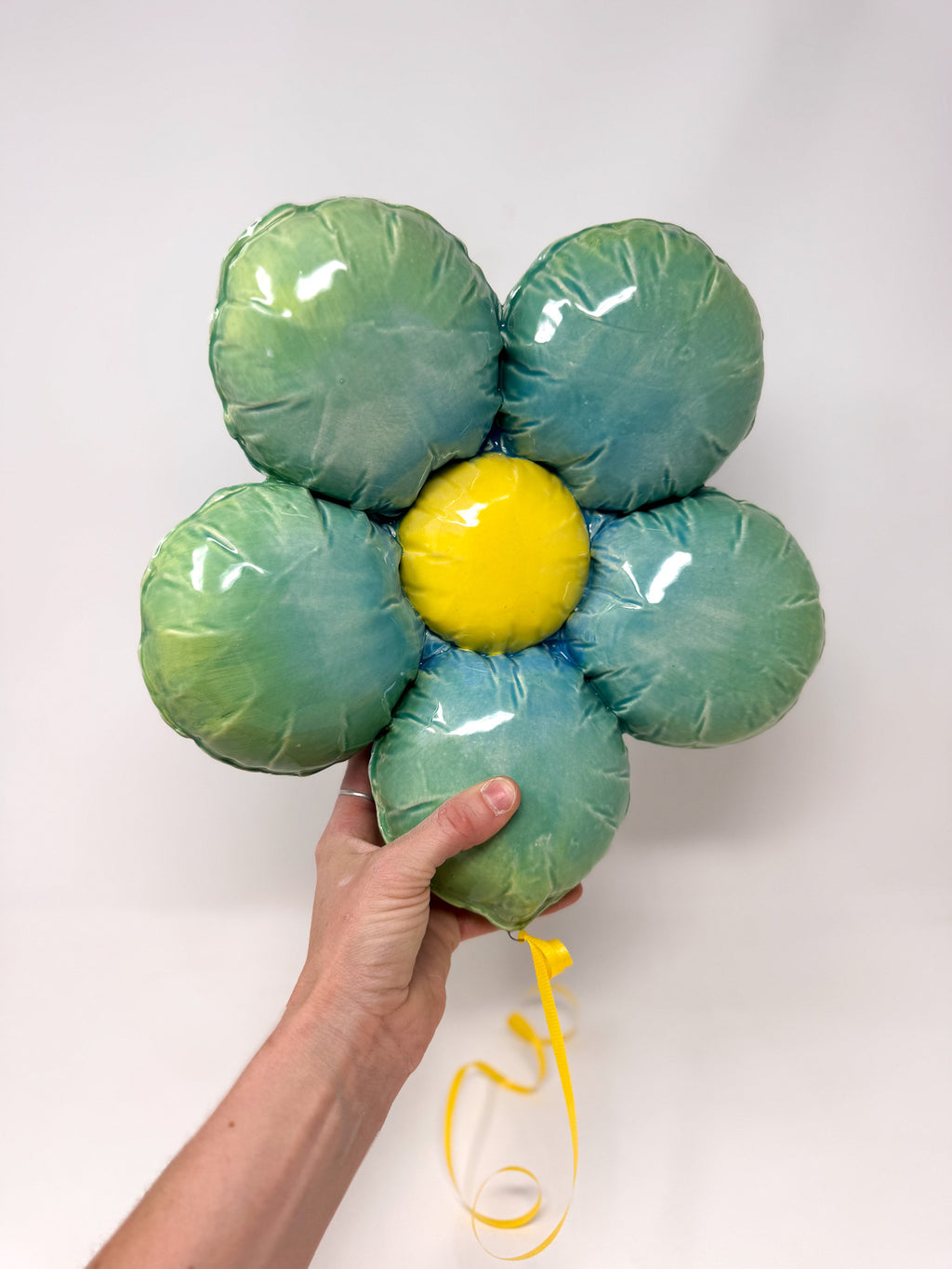 Ceramic Flower Balloon : Green / Teal / Baby Blue with Yellow Center