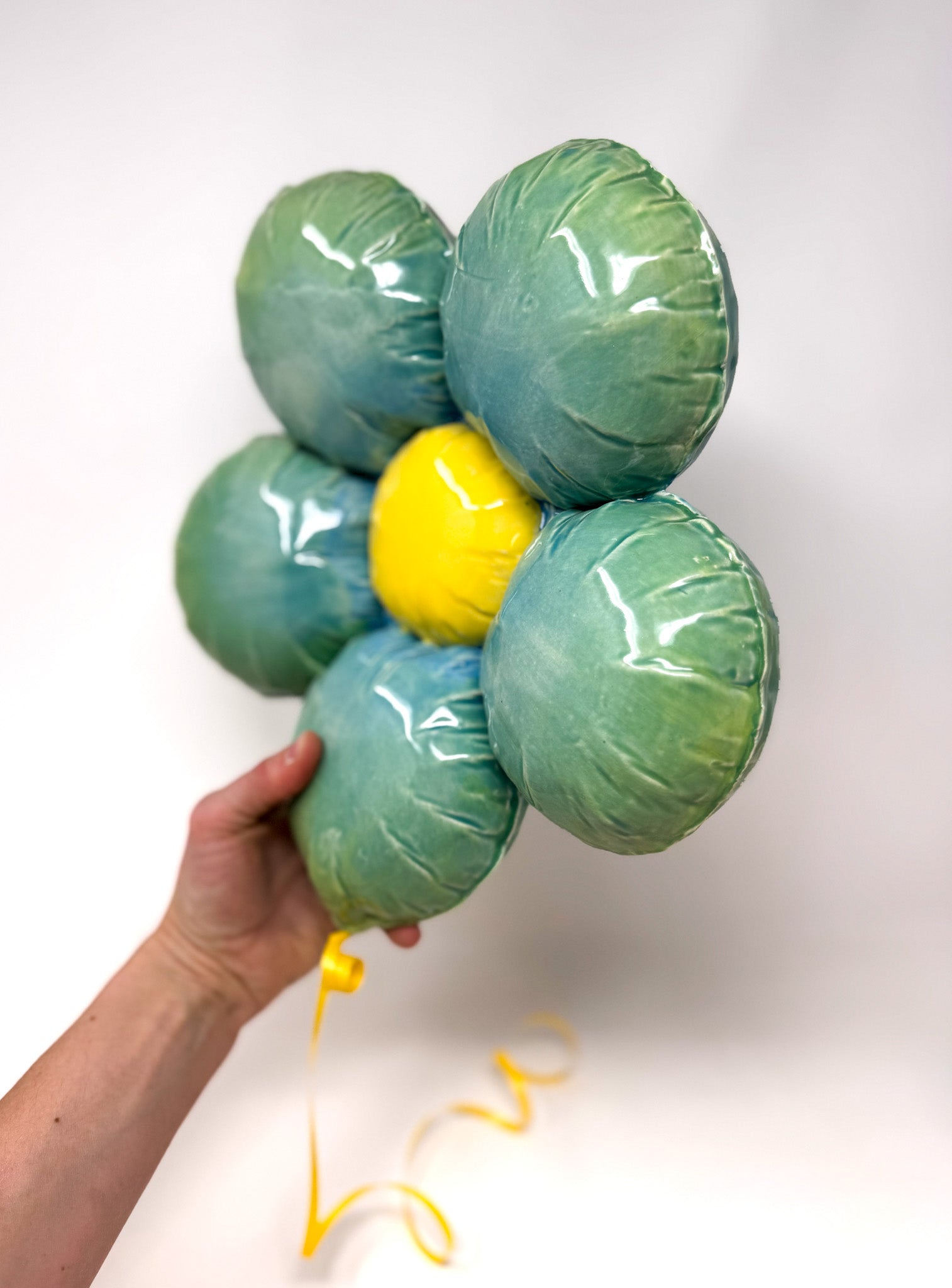 Ceramic Flower Balloon : Green / Teal / Baby Blue with Yellow Center