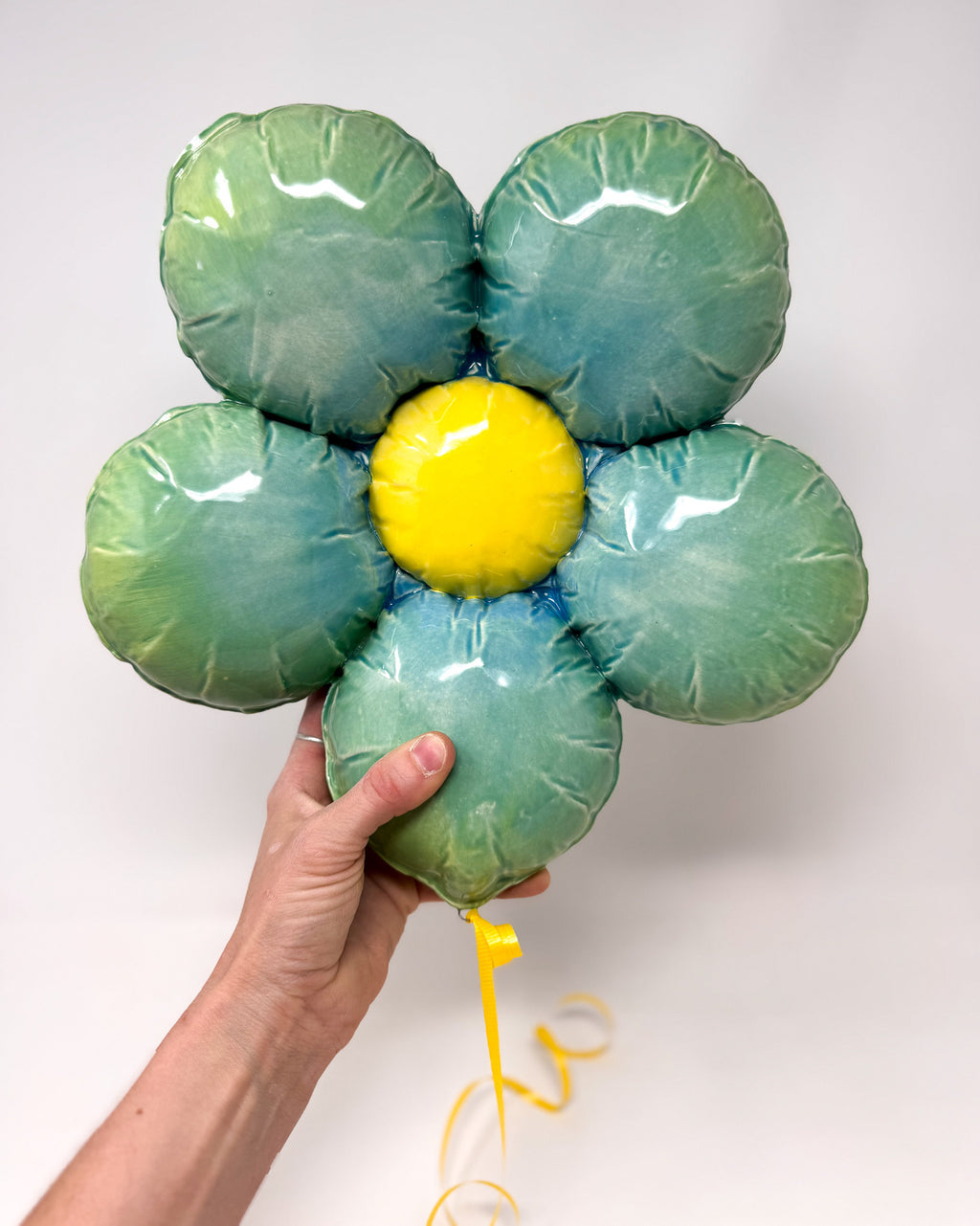 Ceramic Flower Balloon : Green / Teal / Baby Blue with Yellow Center