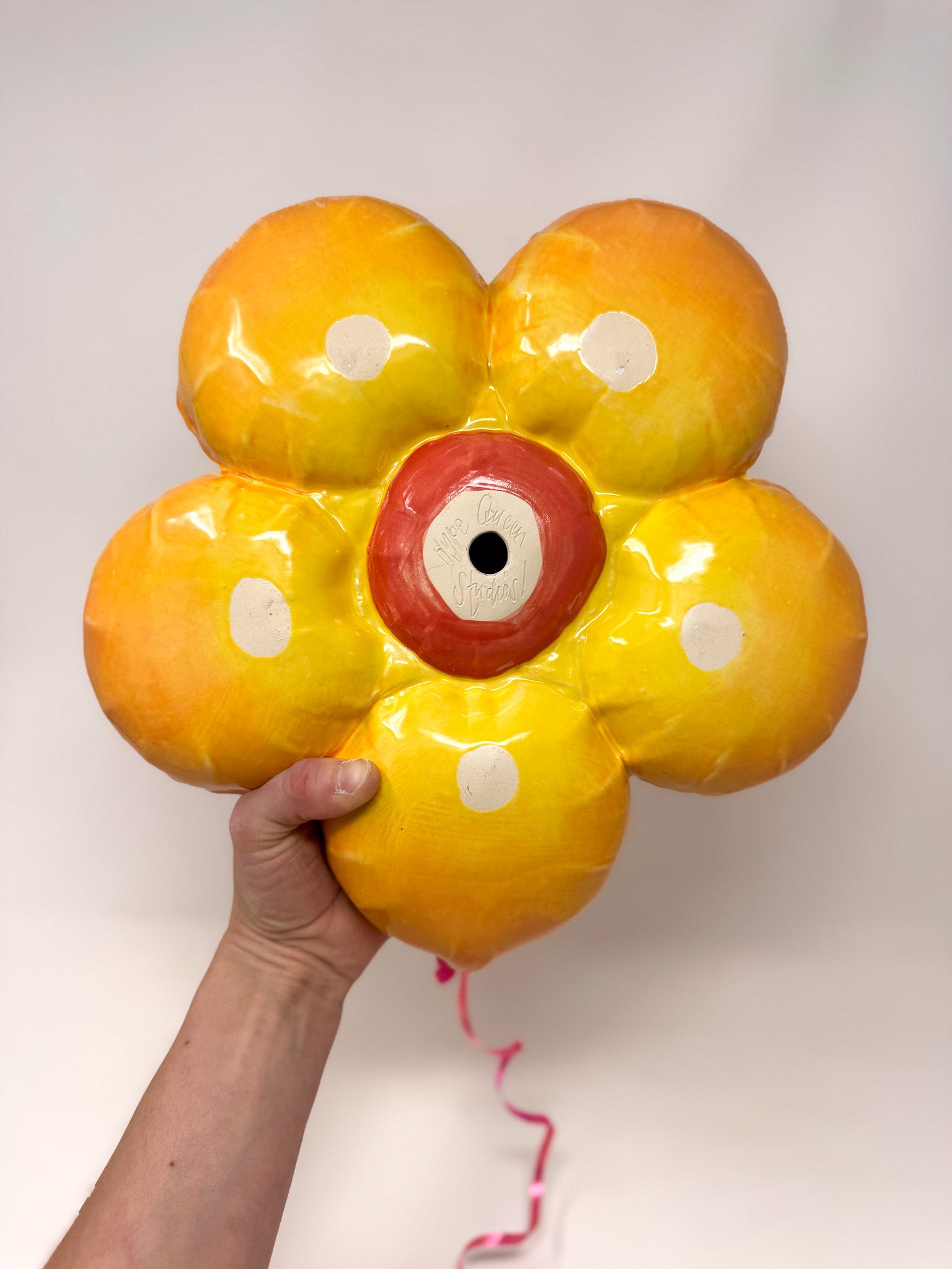 Ceramic Flower Balloon : Orange / Yellow Ombre with Coral center