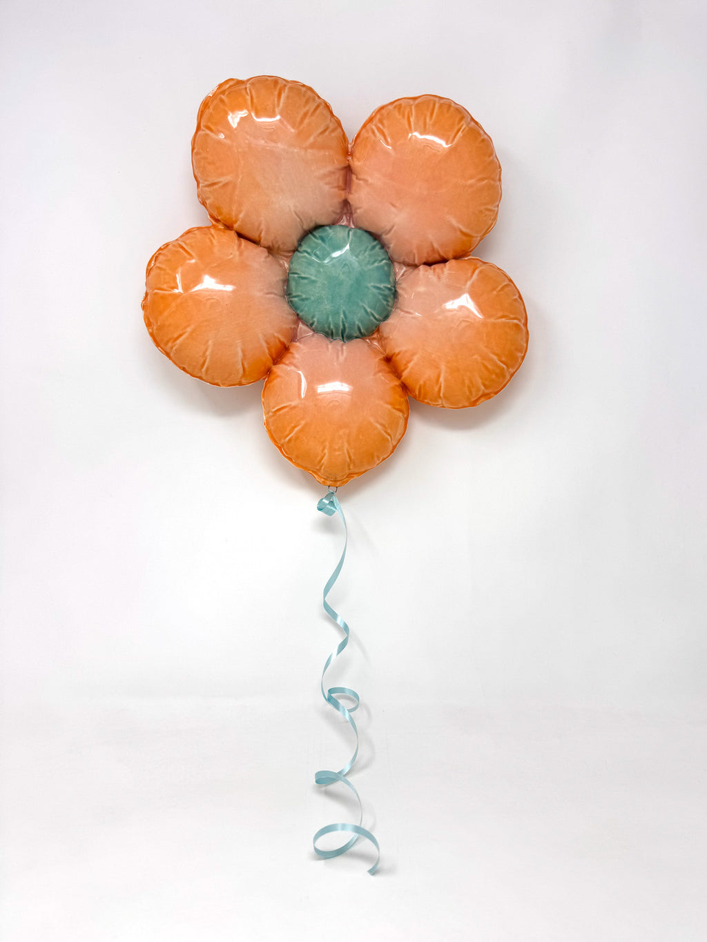 Ceramic Flower Balloon : Orange / Pink Ombre with Teal center