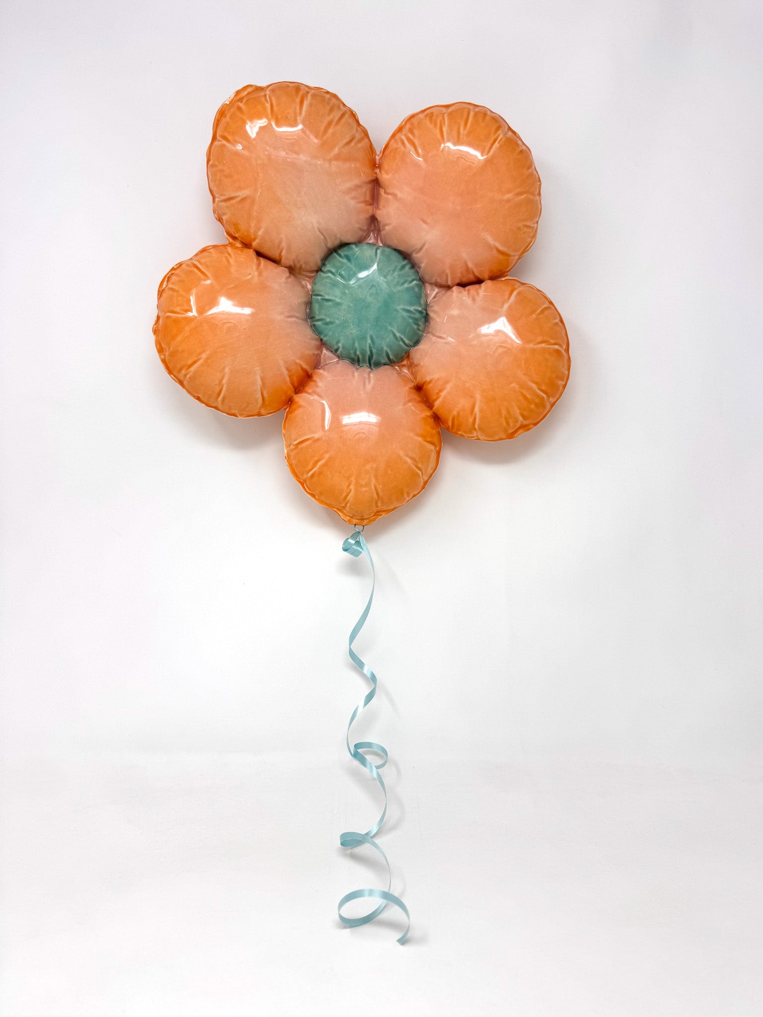 Ceramic Flower Balloon : Orange / Pink Ombre with Teal center