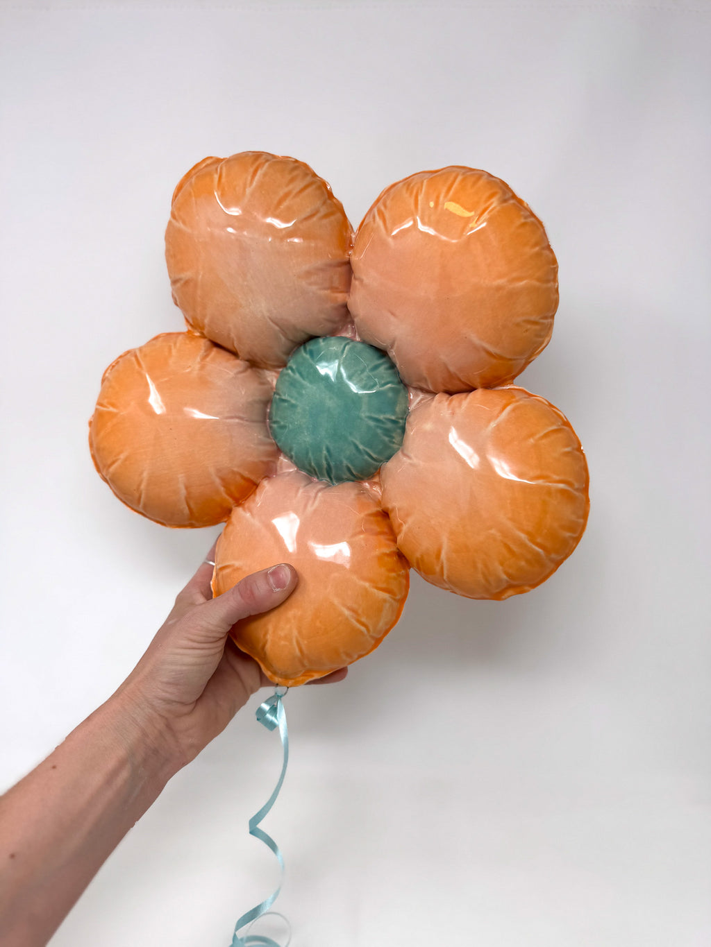 Ceramic Flower Balloon : Orange / Pink Ombre with Teal center