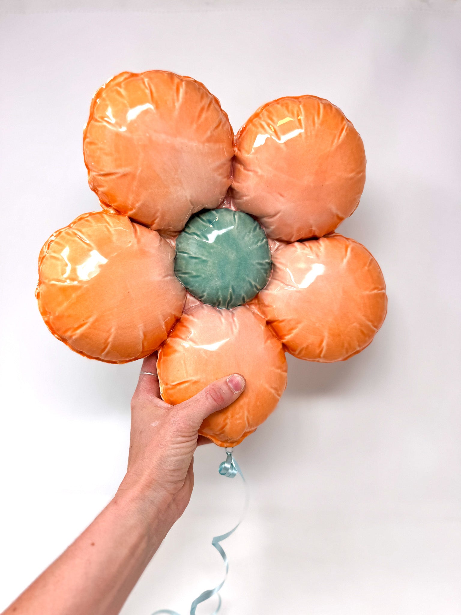 Ceramic Flower Balloon : Orange / Pink Ombre with Teal center