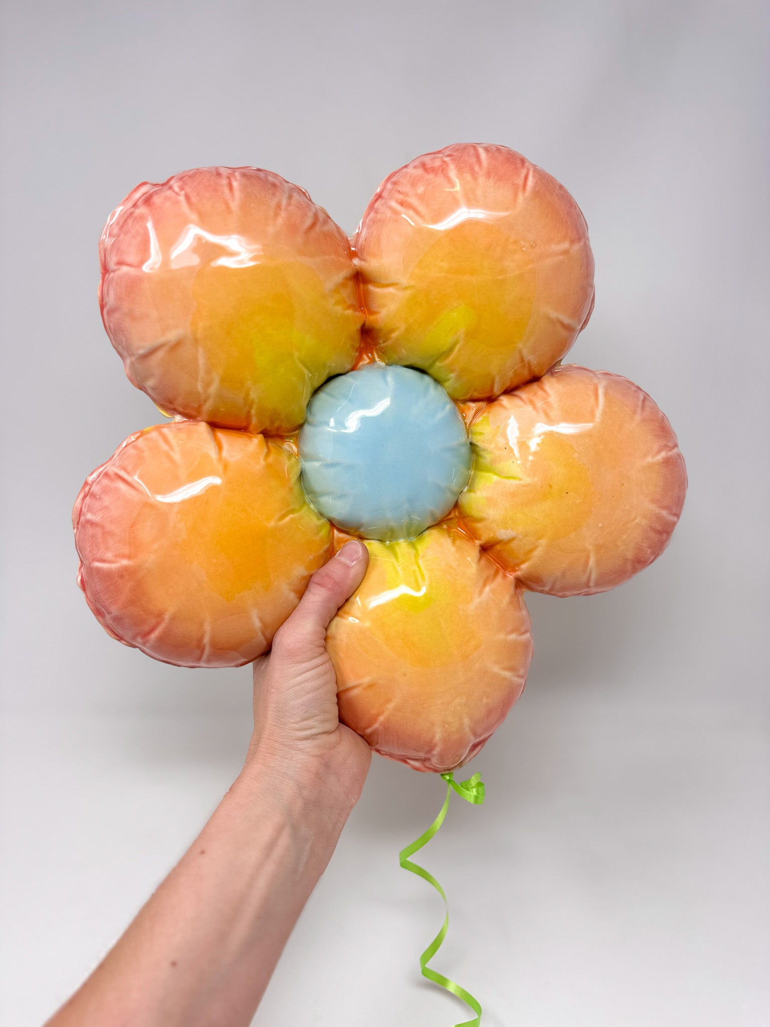 Ceramic Flower Balloon : Coral / Orange / Yellow with Blue Center