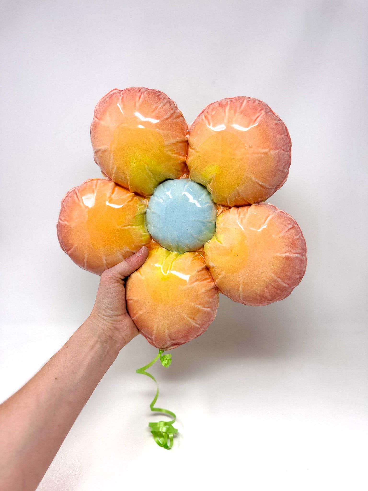 Ceramic Flower Balloon : Coral / Orange / Yellow with Blue Center