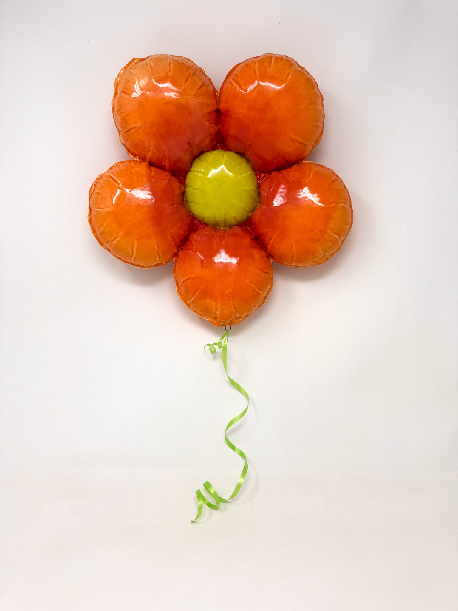 Ceramic Flower Balloon : Orange / Coral with Chartruse Center