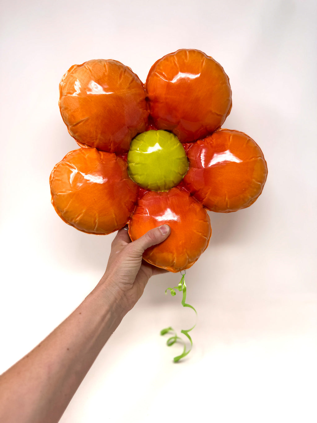 Ceramic Flower Balloon : Orange / Coral with Chartruse Center