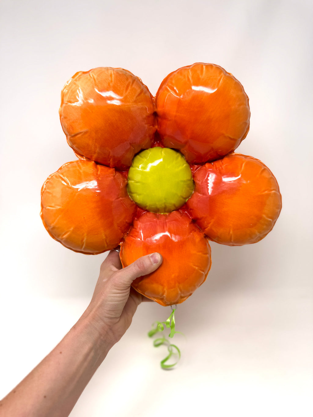 Ceramic Flower Balloon : Orange / Coral with Chartruse Center