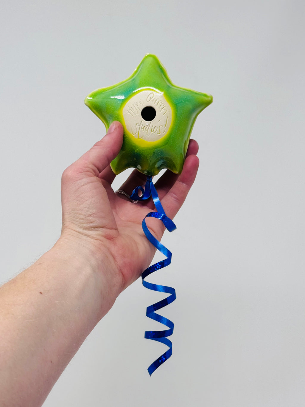 Mini Star Balloon: Lime Green - Navy Ribbon